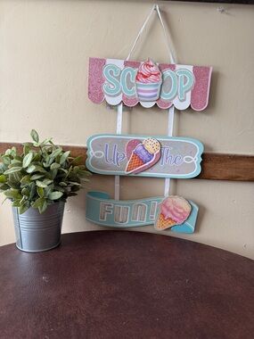 Scoop up the fun! Pastel Ice Cream Wall Sign - Pink & Aqua